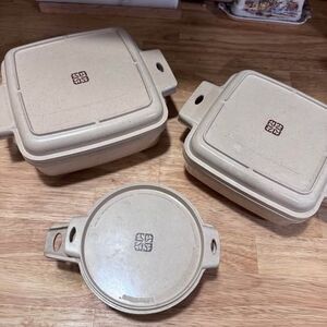 6 piece set vintage littonware microwavable cookware bowls with lids 1970s